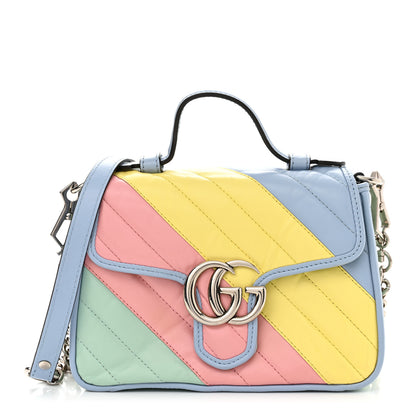 Gucci Calfskin Matelasse Diagonal Mini GG Marmont Top Handle Shoulder Bag Multicolor Pastel 1 of 12