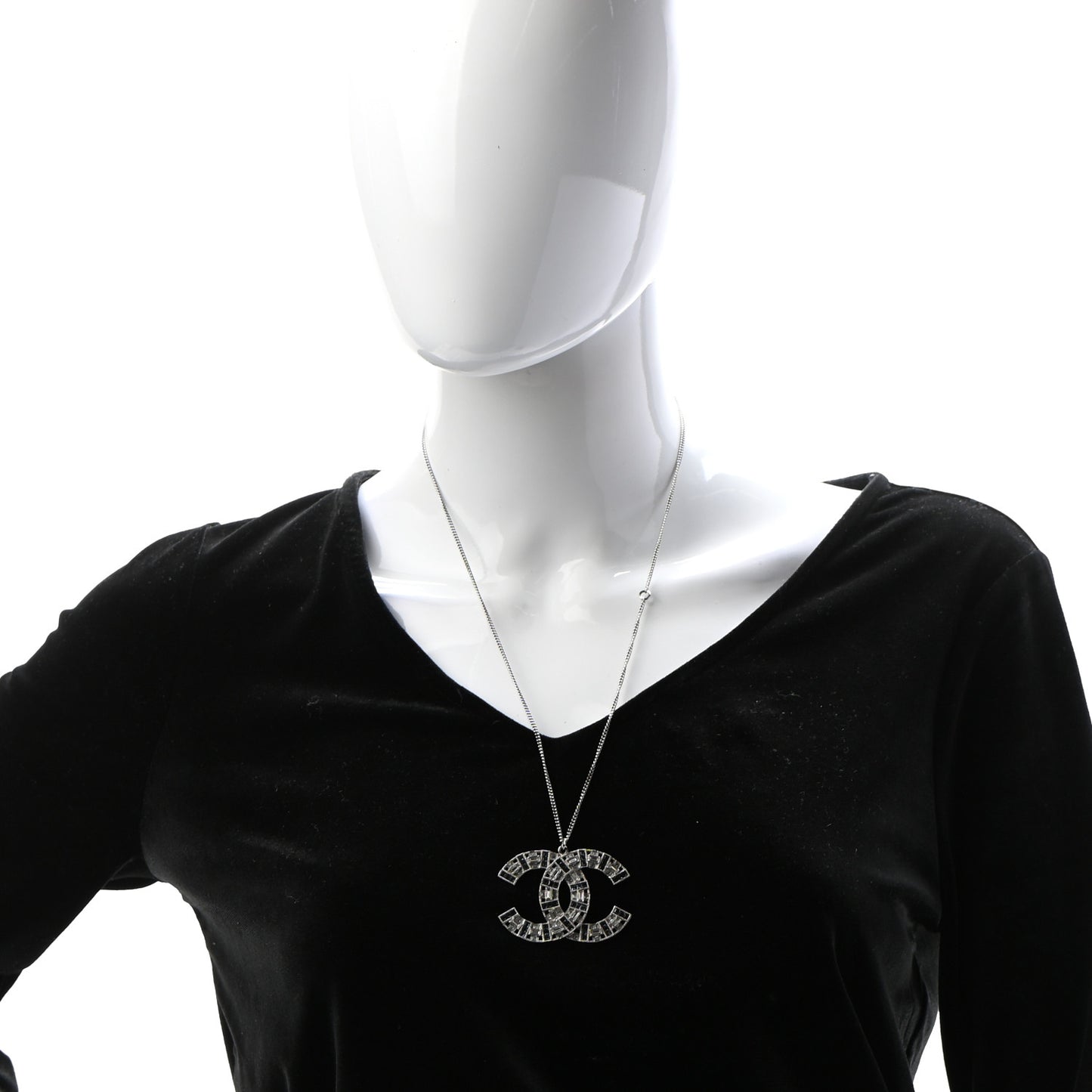 Baguette Crystal CC Necklace Silver Blue
