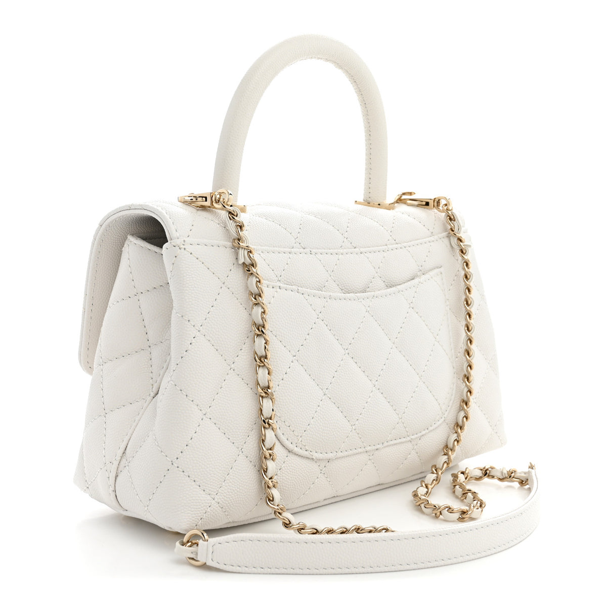 Caviar Quilted Mini Coco Handle Flap White