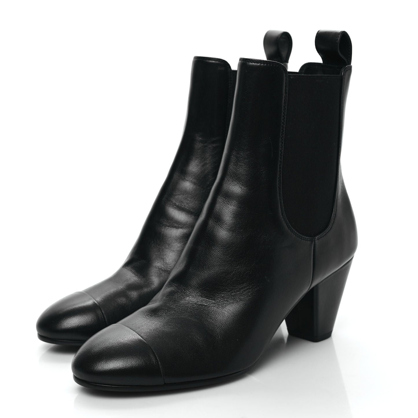 Lambskin Cap Toe CC Short Ankle Boots 39.5 Black