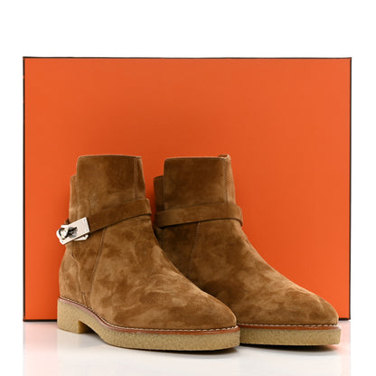Hermes Velvet Womens Follow Low Boots 37.5 Brun Fume 12 of 12