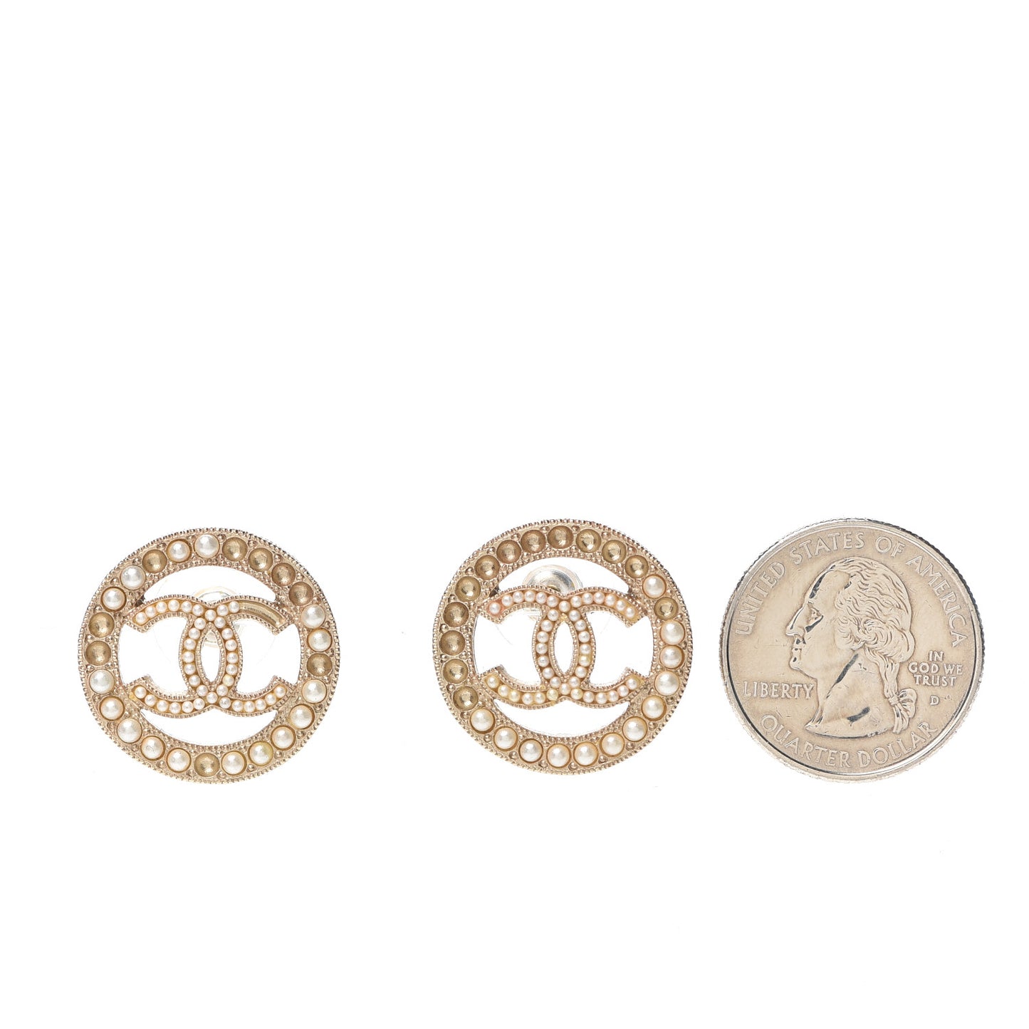 Pearl CC Round Earrings Gold
