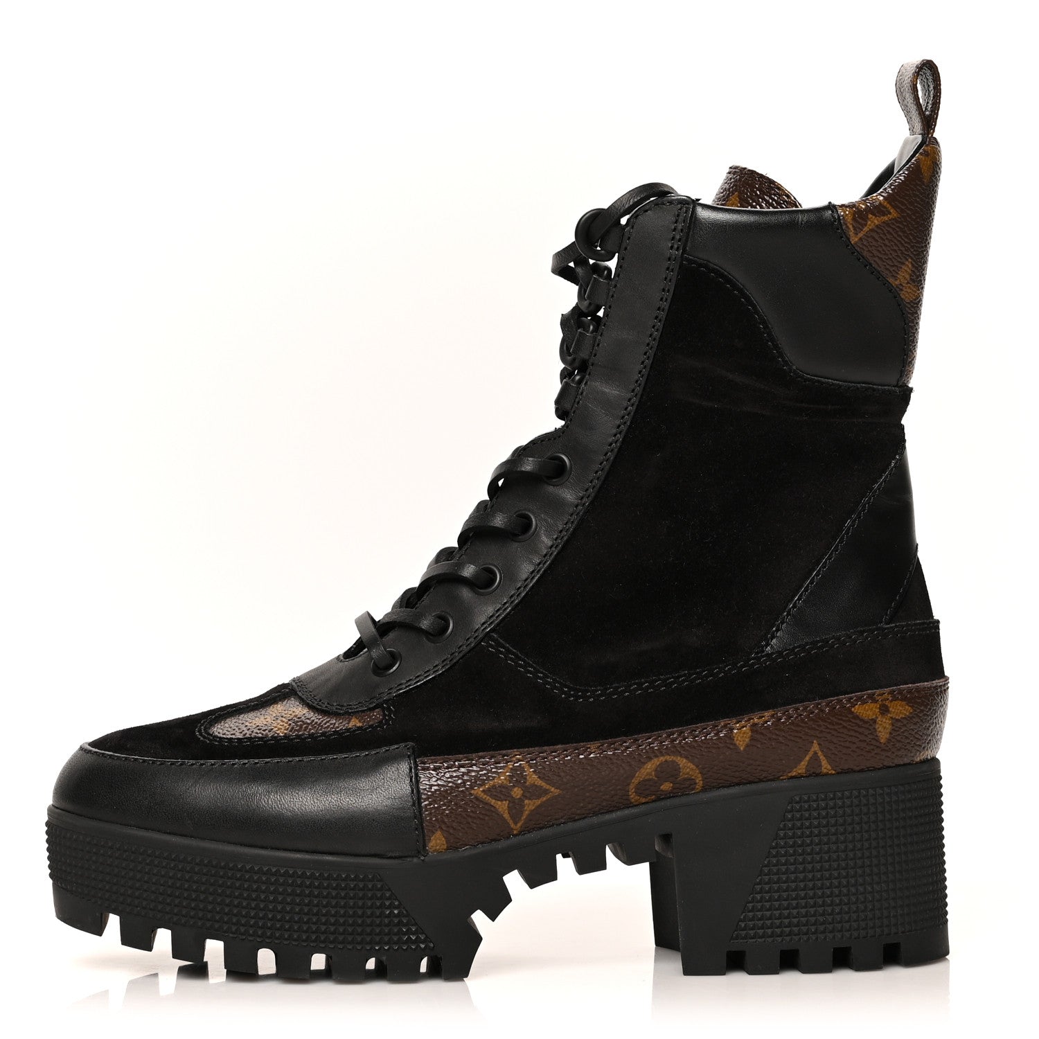 Louis Vuitton Suede Calfskin Monogram Laureate Platform Desert Boots 38 Black 1 of 7