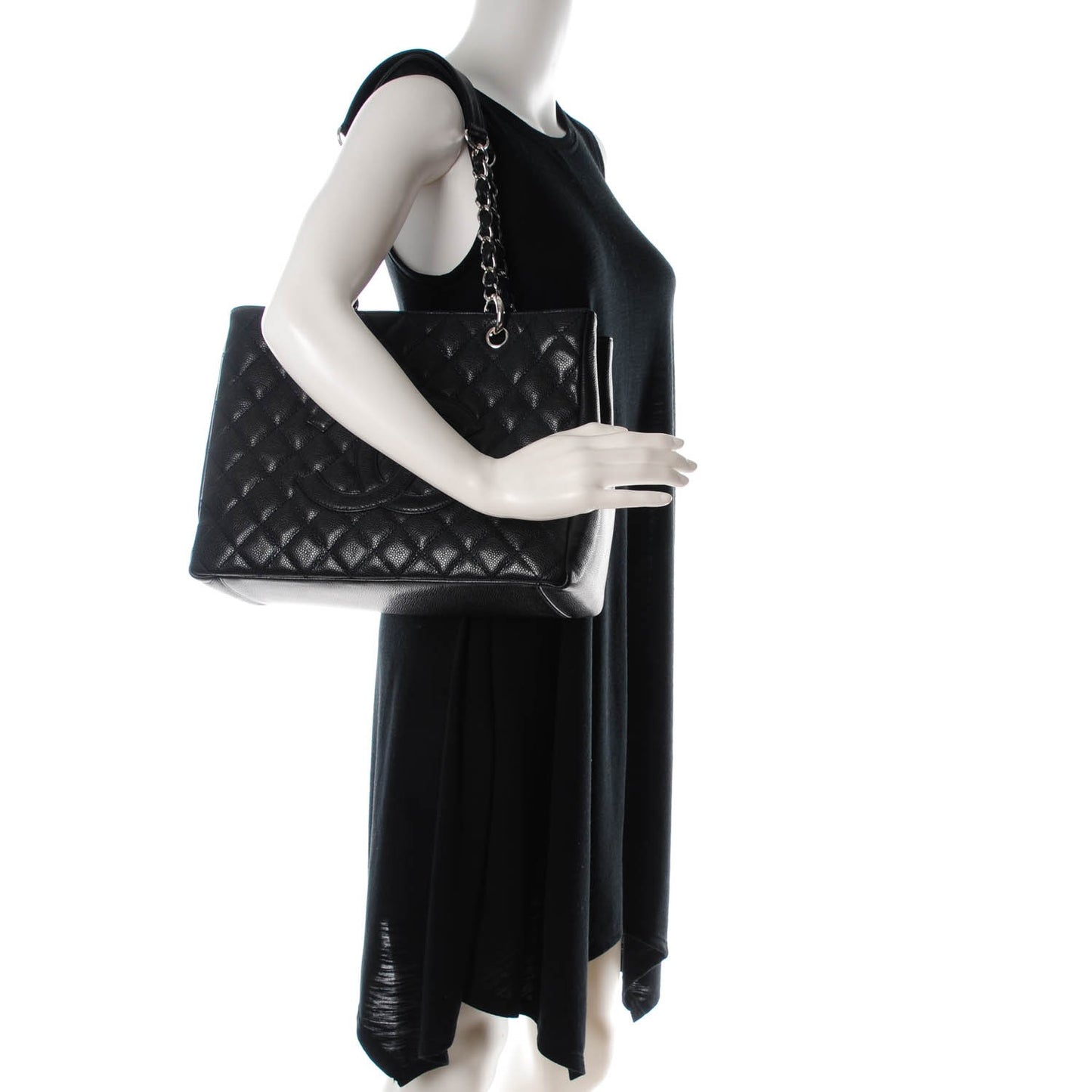 Caviar Quilted Grand Shopping Tote GST Dark Navy Blue