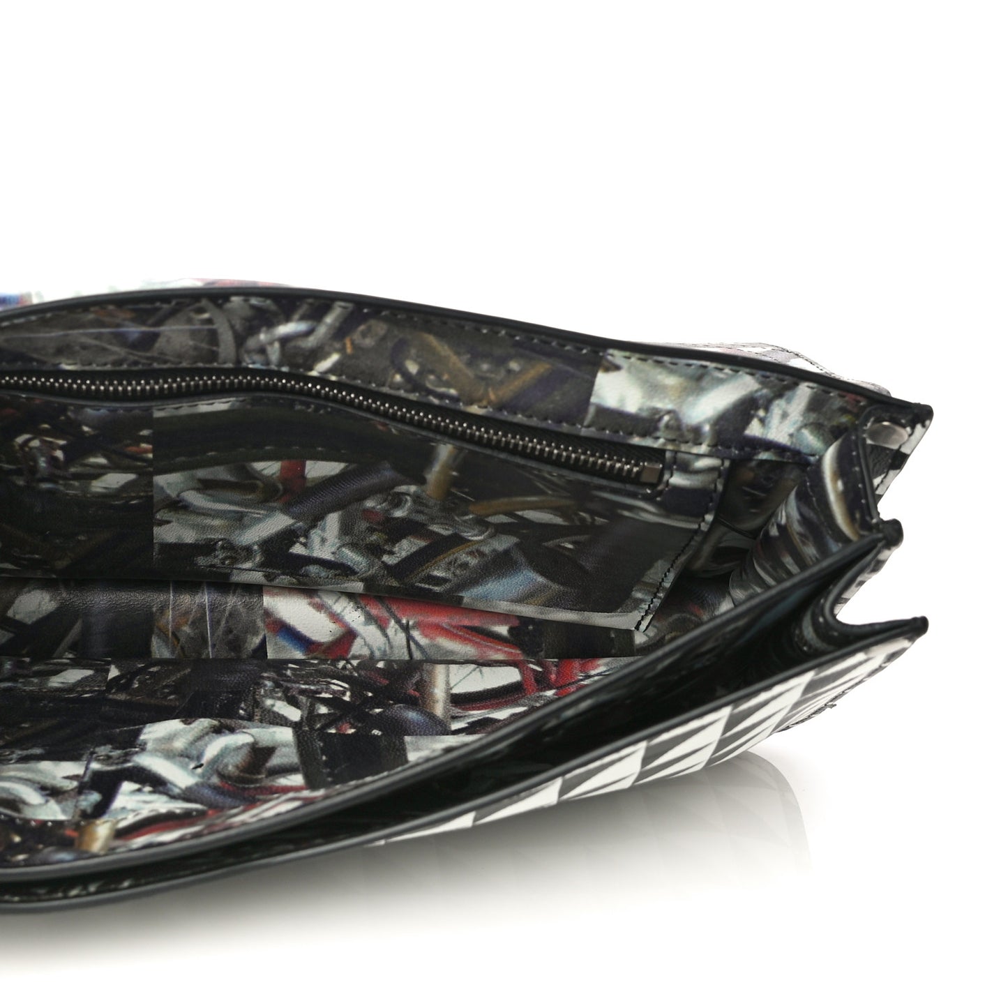 Triangle Print Calfskin PS1 Pochette Clutch Black White