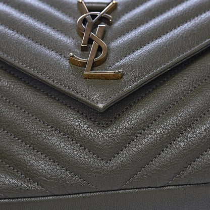 Saint Laurent Sheepskin Matelasse Chevron Monogram Medium College Bag Military Green 8 of 12