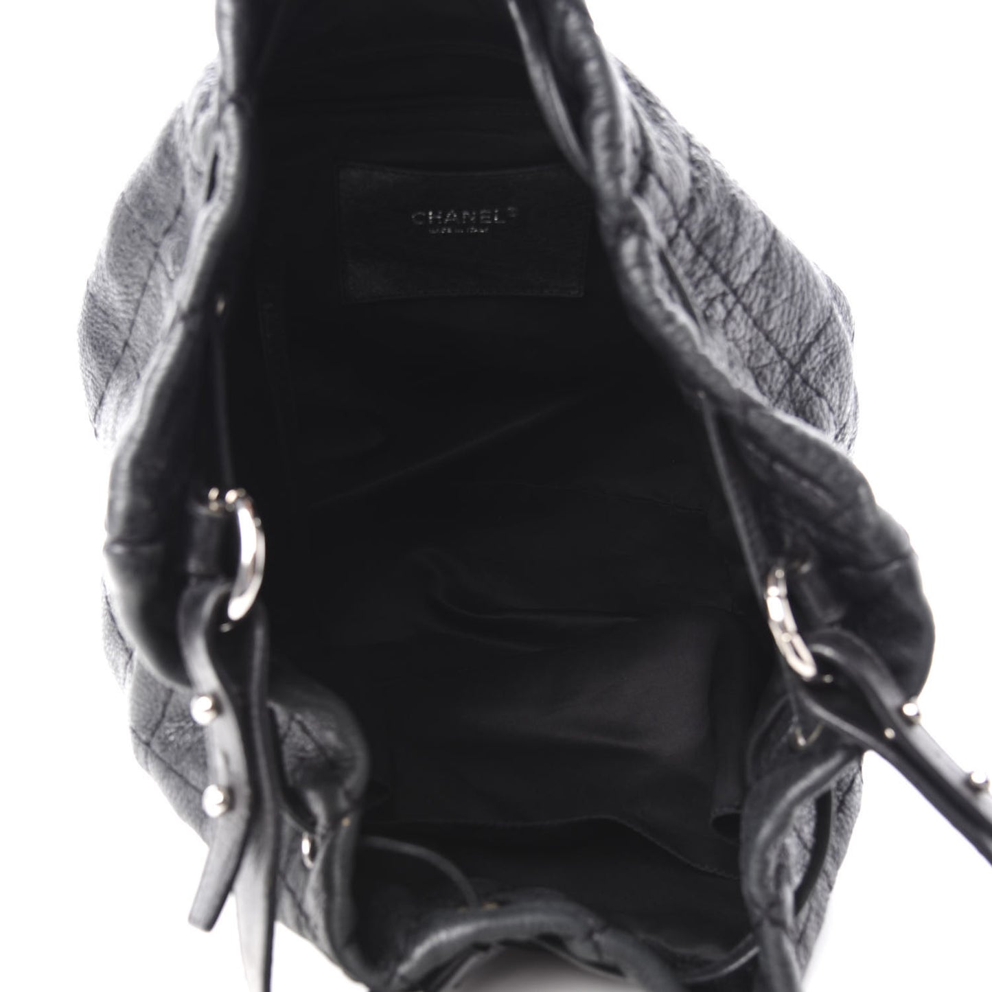 Glazed Calfskin On The Road Drawstring Tote Black