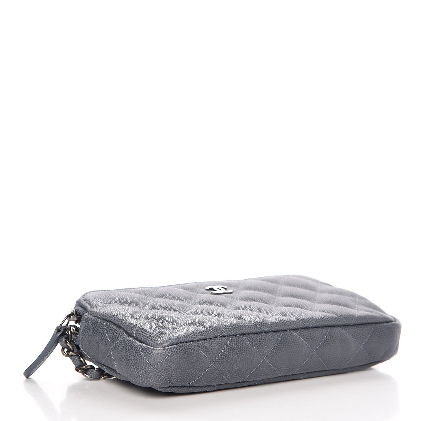 Caviar Quilted Small Clutch With Chain Grey