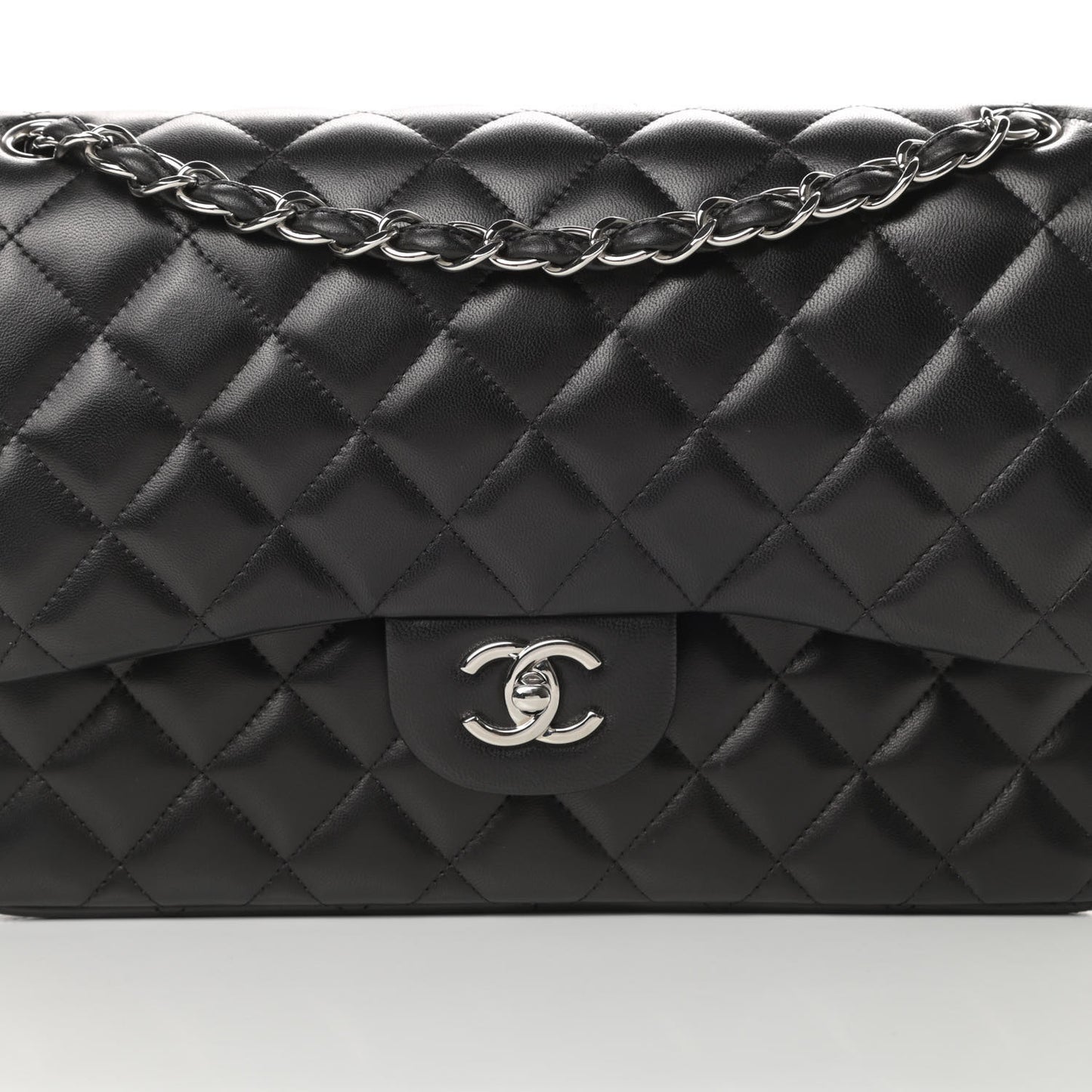 Lambskin Quilted Jumbo Double Flap Black