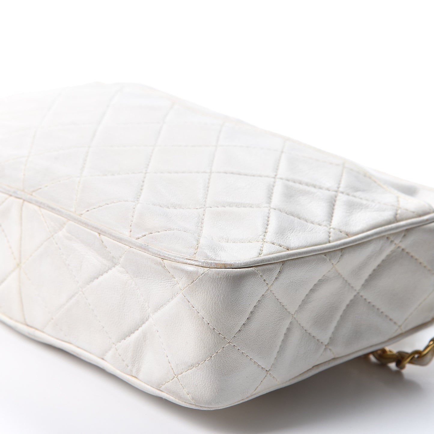 Lambskin Quilted Tassel Camera Case White