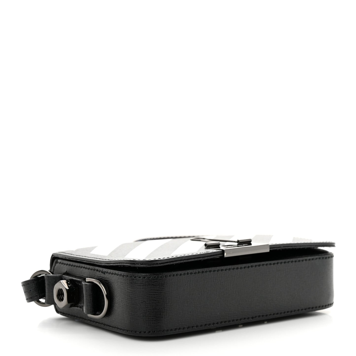 Saffiano Striped Mini Diag Binder Clip Bag Black White Indus