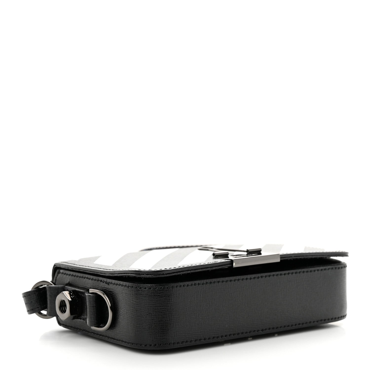 Off-White Saffiano Striped Mini Diag Binder Clip Bag Black White Indus 4 of 11