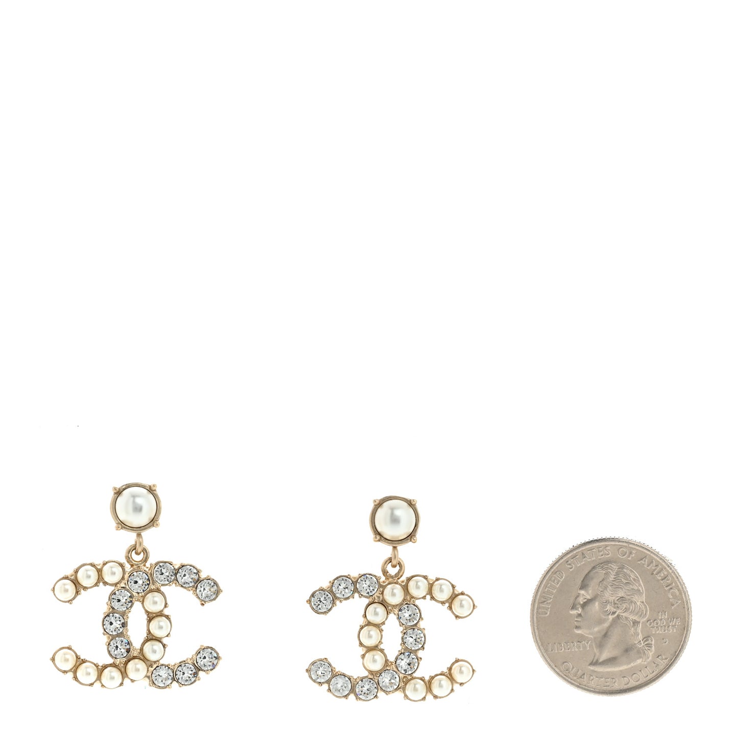 Crystal Pearl Dazzling Domino CC Drop Earrings Gold