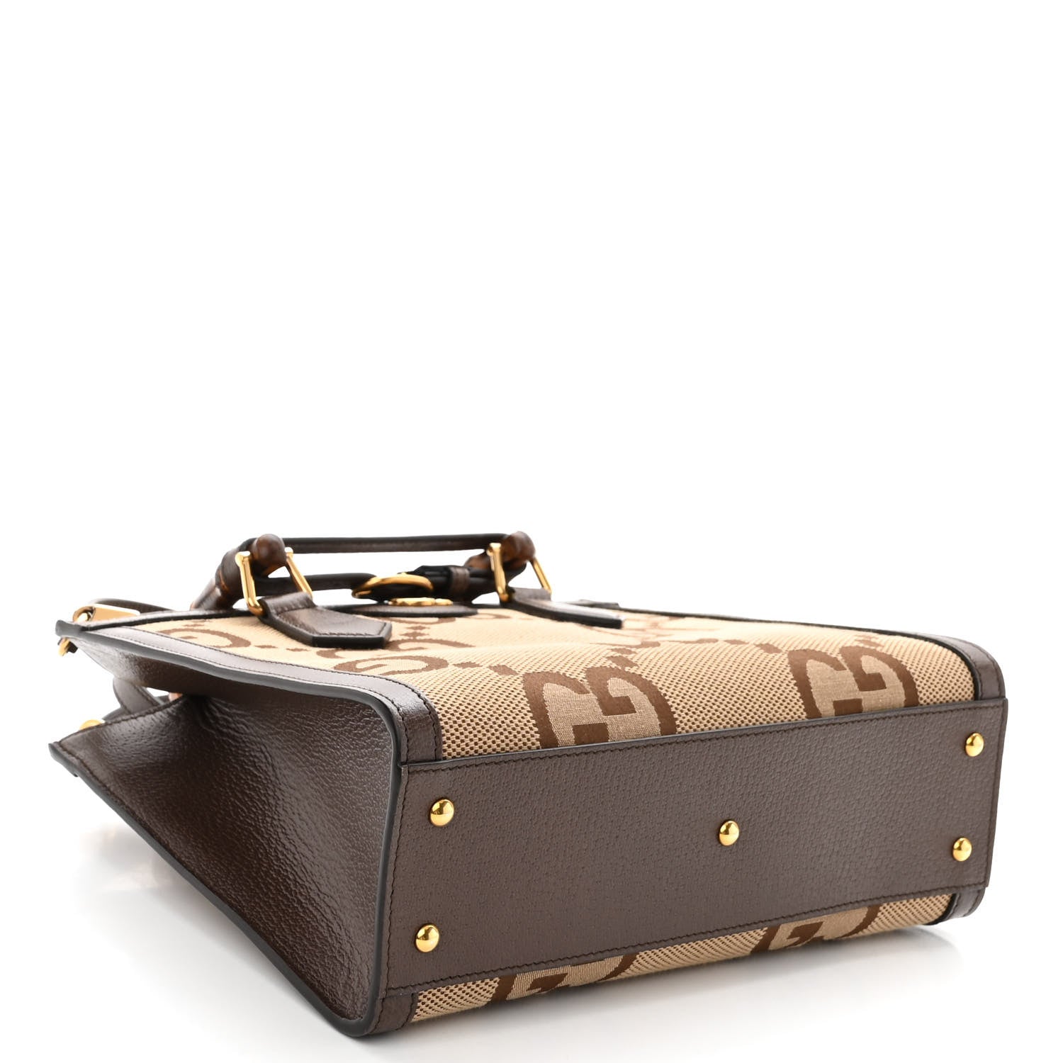 Gucci Monogram Jumbo GG Textured Dollar Calfskin Small Diana Tote Bag Camel Ebony New Acero 4 of 9