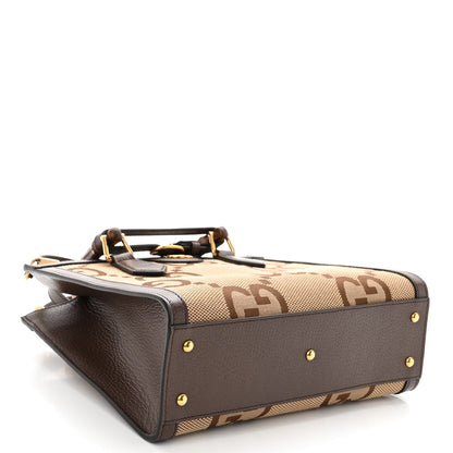 Gucci Monogram Jumbo GG Textured Dollar Calfskin Small Diana Tote Bag Camel Ebony New Acero 4 of 9