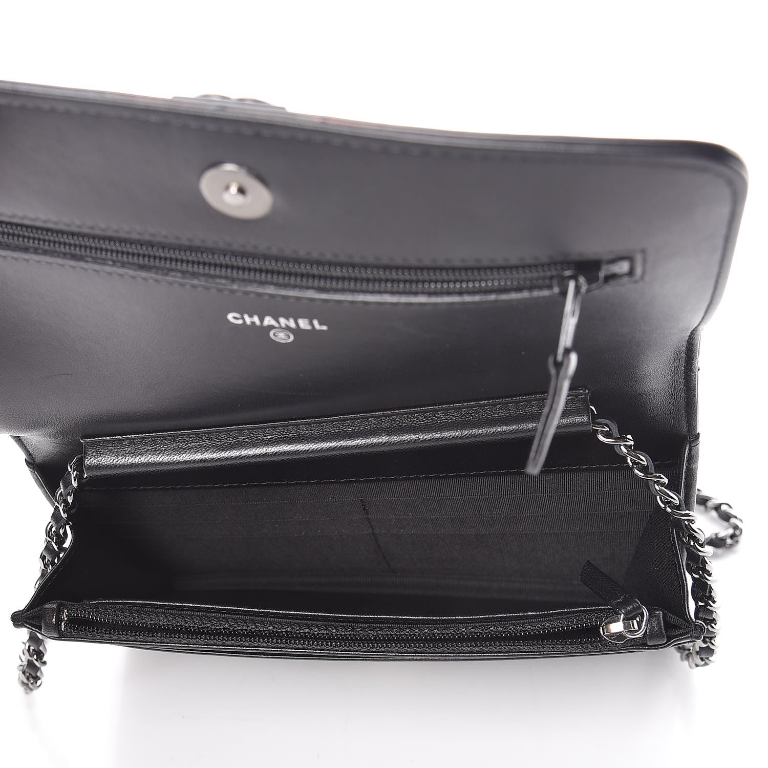 Chanel Calfskin Crystal Studded Chevron Boy Wallet On Chain WOC Black 7 of 17