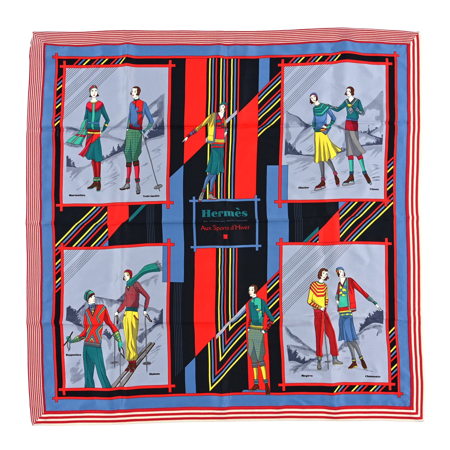 Silk Aux Sports d'Hiver Scarf 70 Rouge White