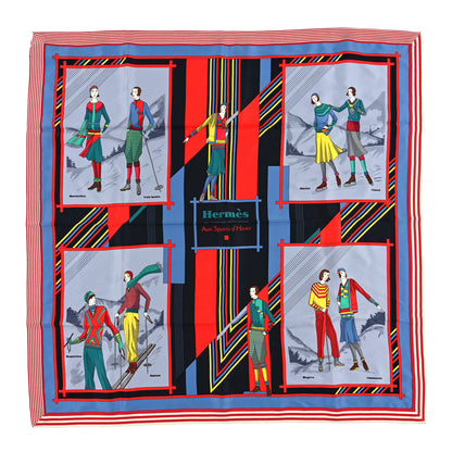 Hermes Silk Aux Sports d'Hiver Scarf 70 Rouge White 1 of 3