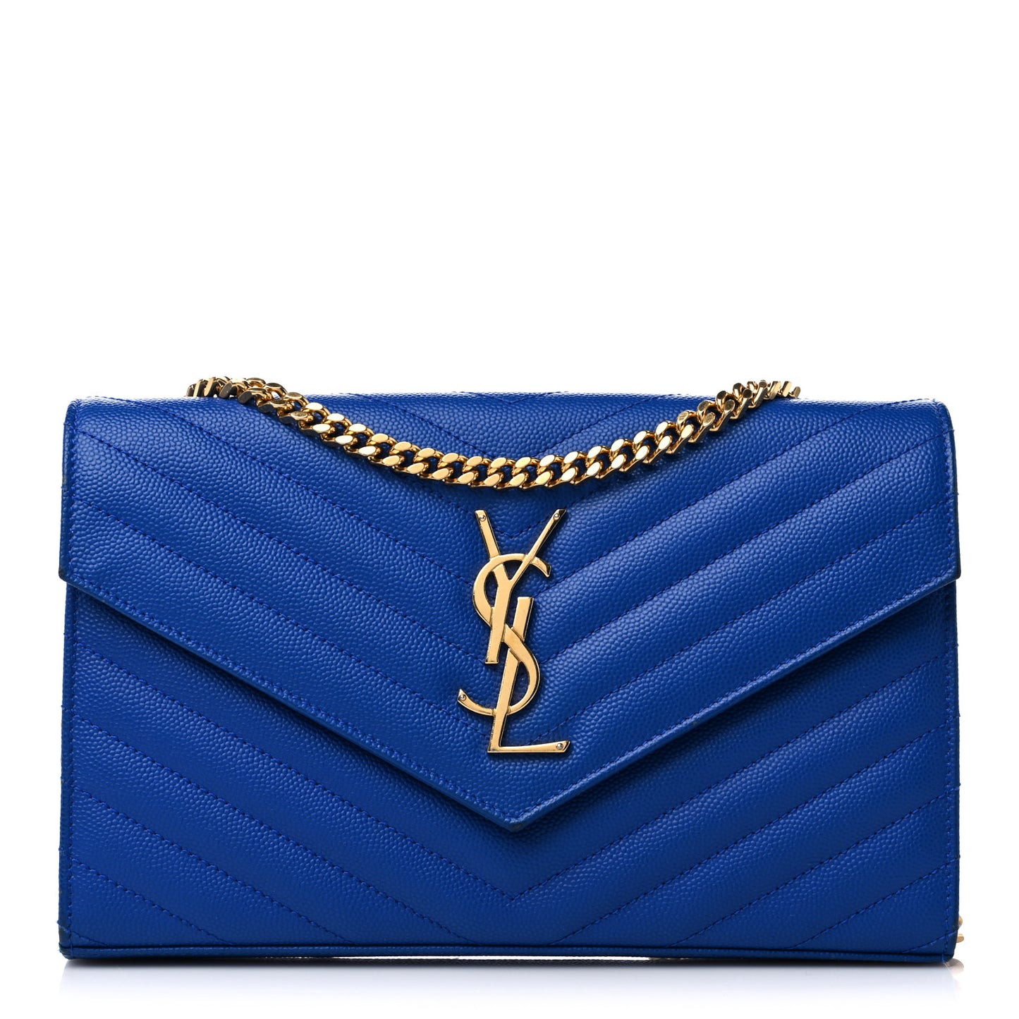 Grain De Poudre Matelasse Chevron Monogram Chain Wallet Blue Majorelle