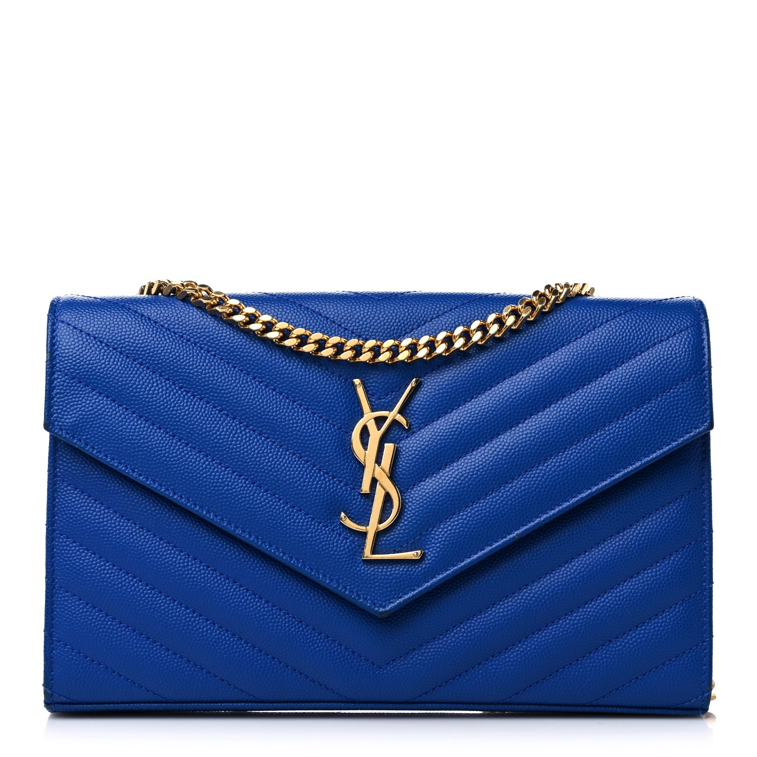 Saint Laurent Grain De Poudre Matelasse Chevron Monogram Chain Wallet Blue Majorelle 1 of 13