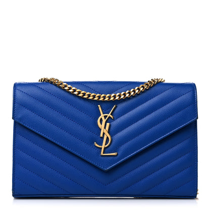 Saint Laurent Grain De Poudre Matelasse Chevron Monogram Chain Wallet Blue Majorelle 1 of 13