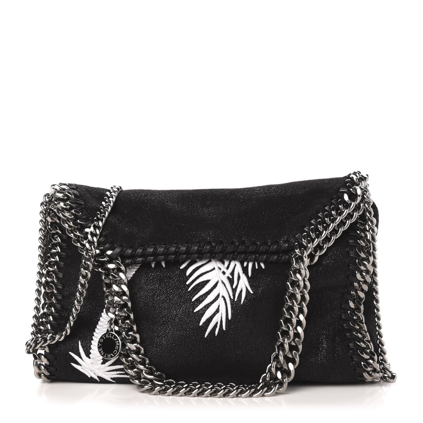 Shaggy Deer Embroidered Palm Tree Mini Falabella Tote Black
