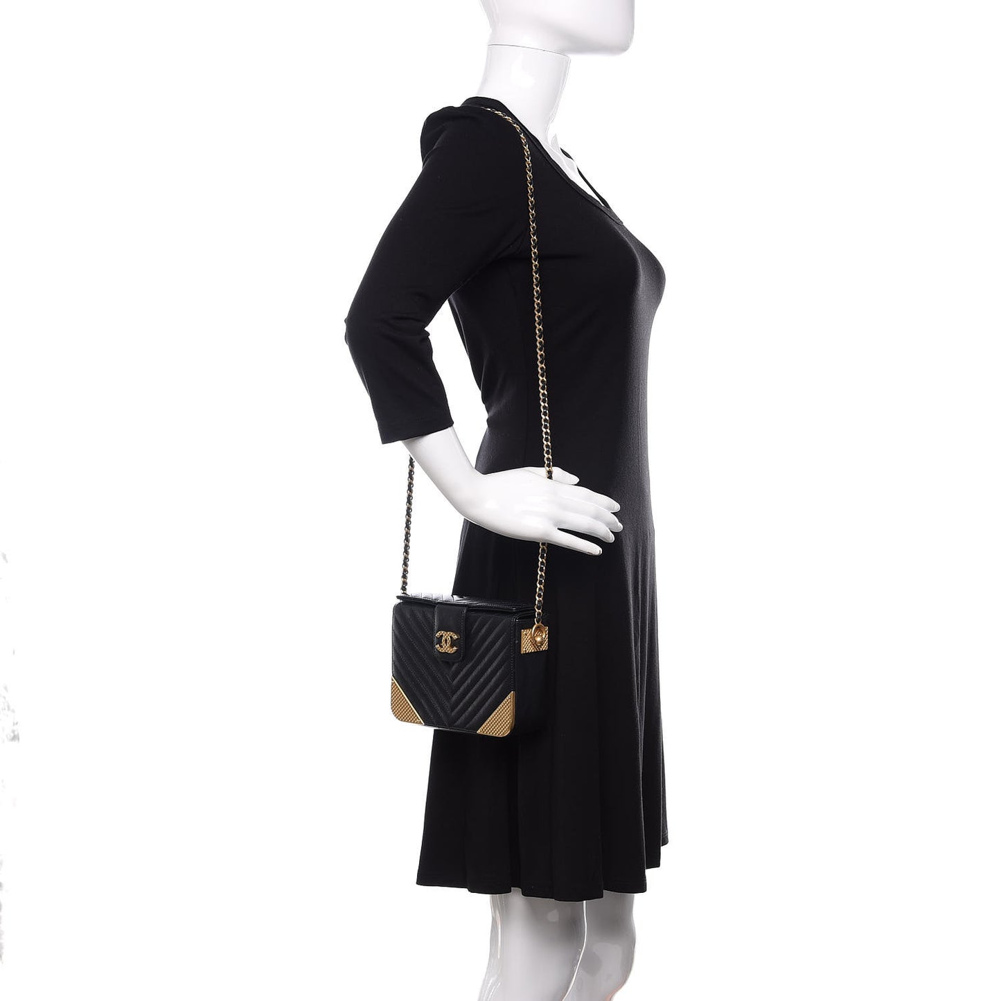 Calfskin Chevron Quilted Rock The Corner Minaudiere Bag Black