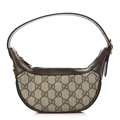Gucci GG Supreme Monogram Textured Calfskin Web Mini Ophidia Half Moon Hobo Beige Ebony New Acero 1 of 10