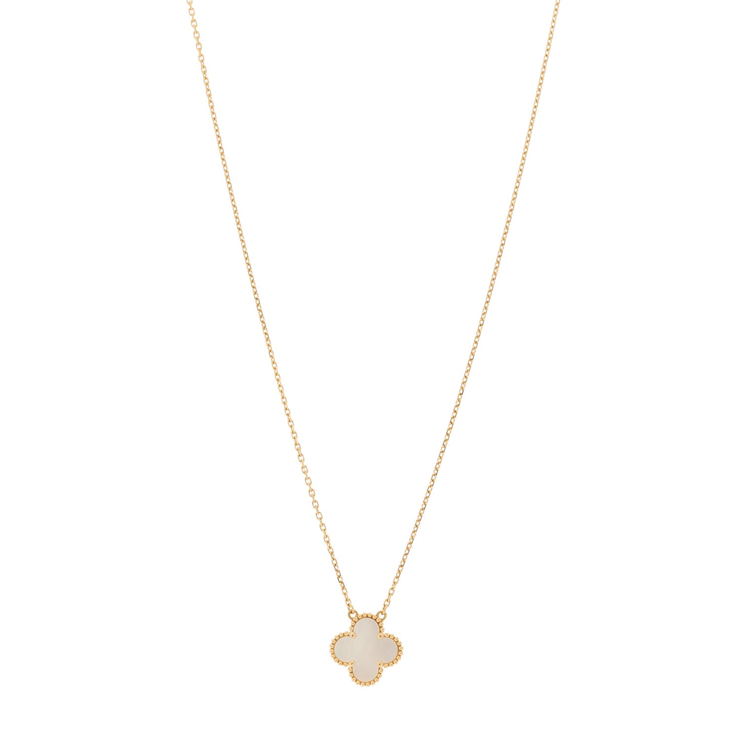 18K Yellow Gold Mother of Pearl Vintage Alhambra Pendant Necklace