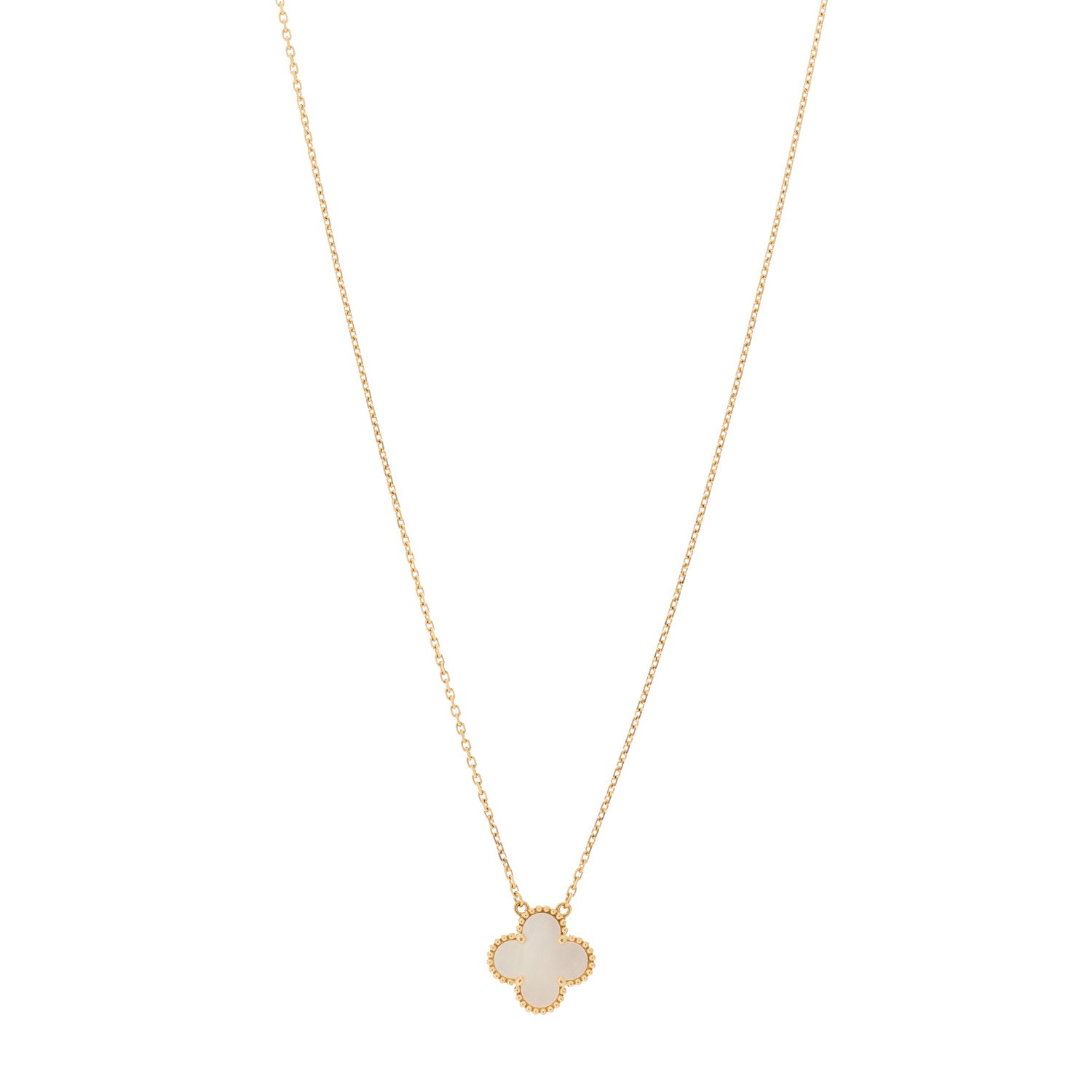 Van Cleef & Arpels 18K Yellow Gold Mother of Pearl Vintage Alhambra Pendant Necklace 1 of 6