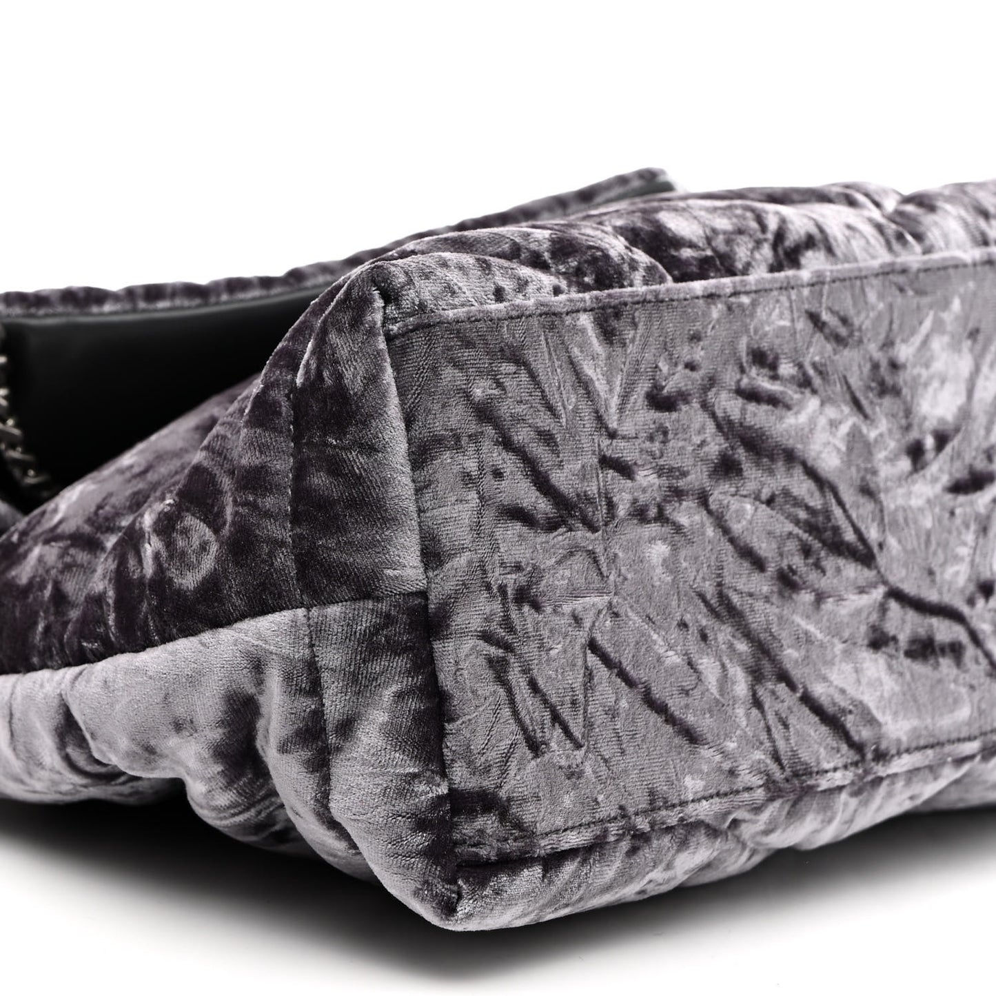 Crushed Velvet Quilted Small Loulou Puffer Monogram Chain Satchel Iron Grey