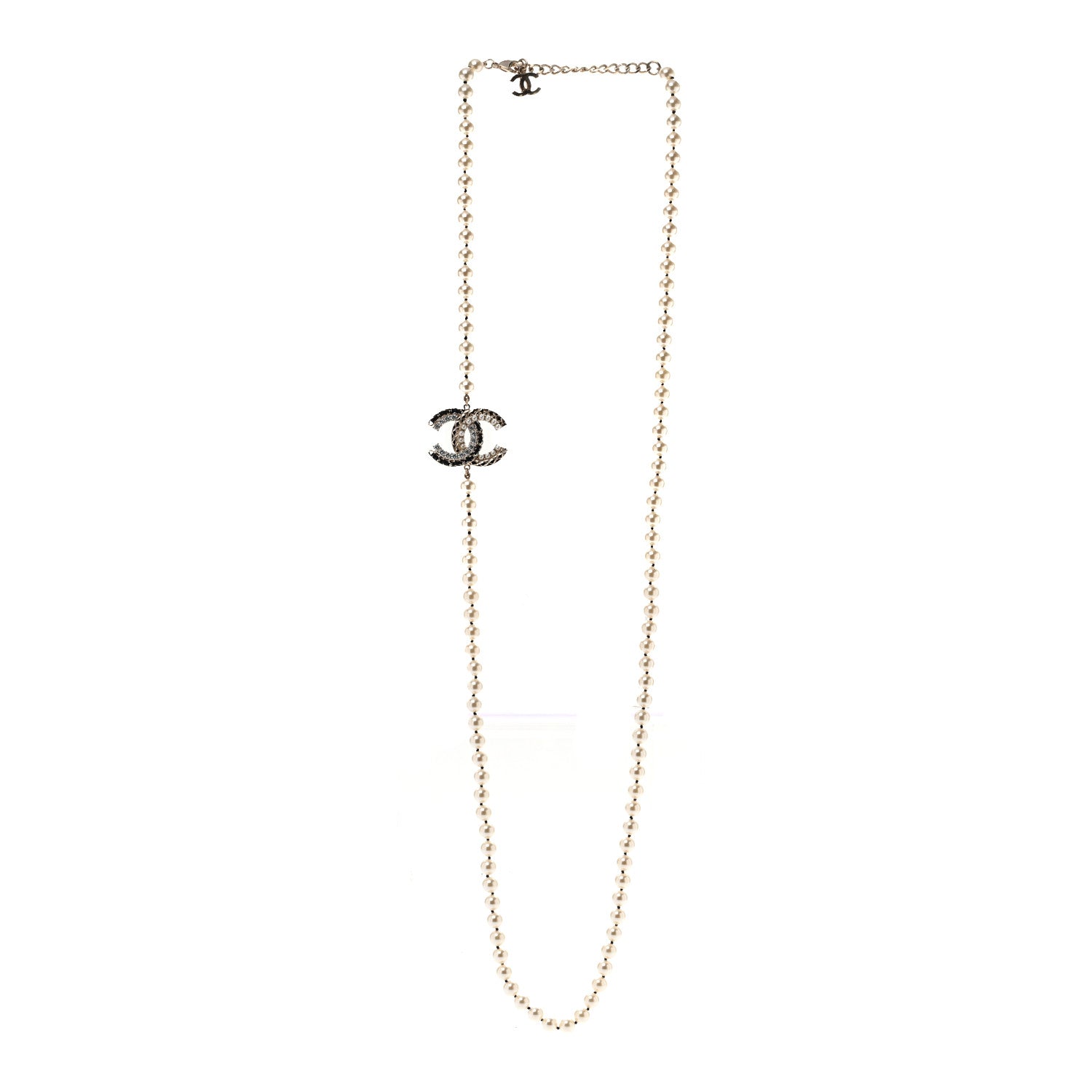 Chanel Pearl Crystal Lambskin CC Long Necklace Gold Black 3 of 5