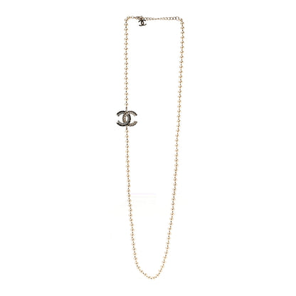 Chanel Pearl Crystal Lambskin CC Long Necklace Gold Black 3 of 5