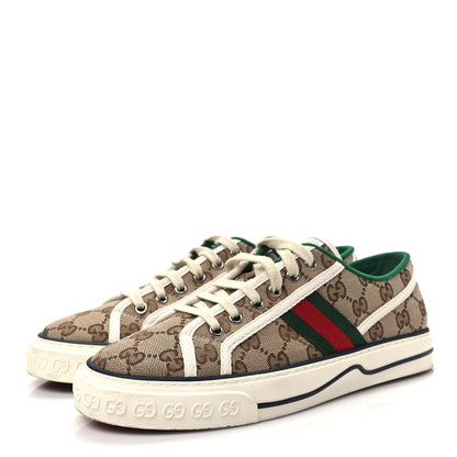 Gucci GG Monogram Web Womens 1977 Tennis Sneakers 39 Beige Ebony Mystic White 3 of 8