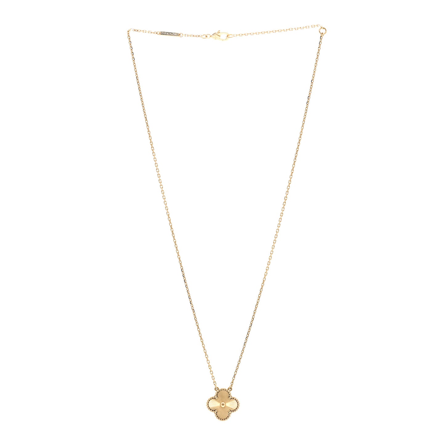 18K Yellow Gold Guilloché Vintage Alhambra Pendant Necklace
