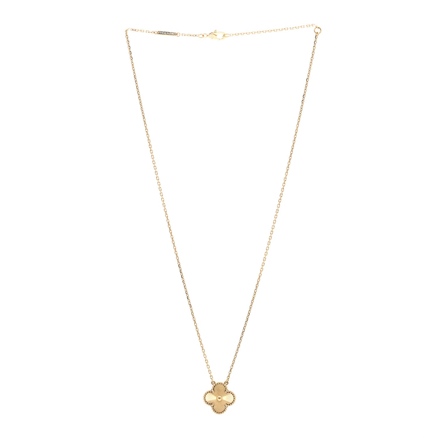 Van Cleef & Arpels 18K Yellow Gold Guilloché Vintage Alhambra Pendant Necklace 3 of 6