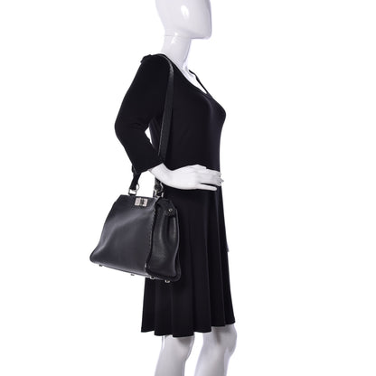 Fendi Cuoio Romano Selleria Bi-Color Medium Peekaboo Iconic Satchel Black Mou 2 of 8
