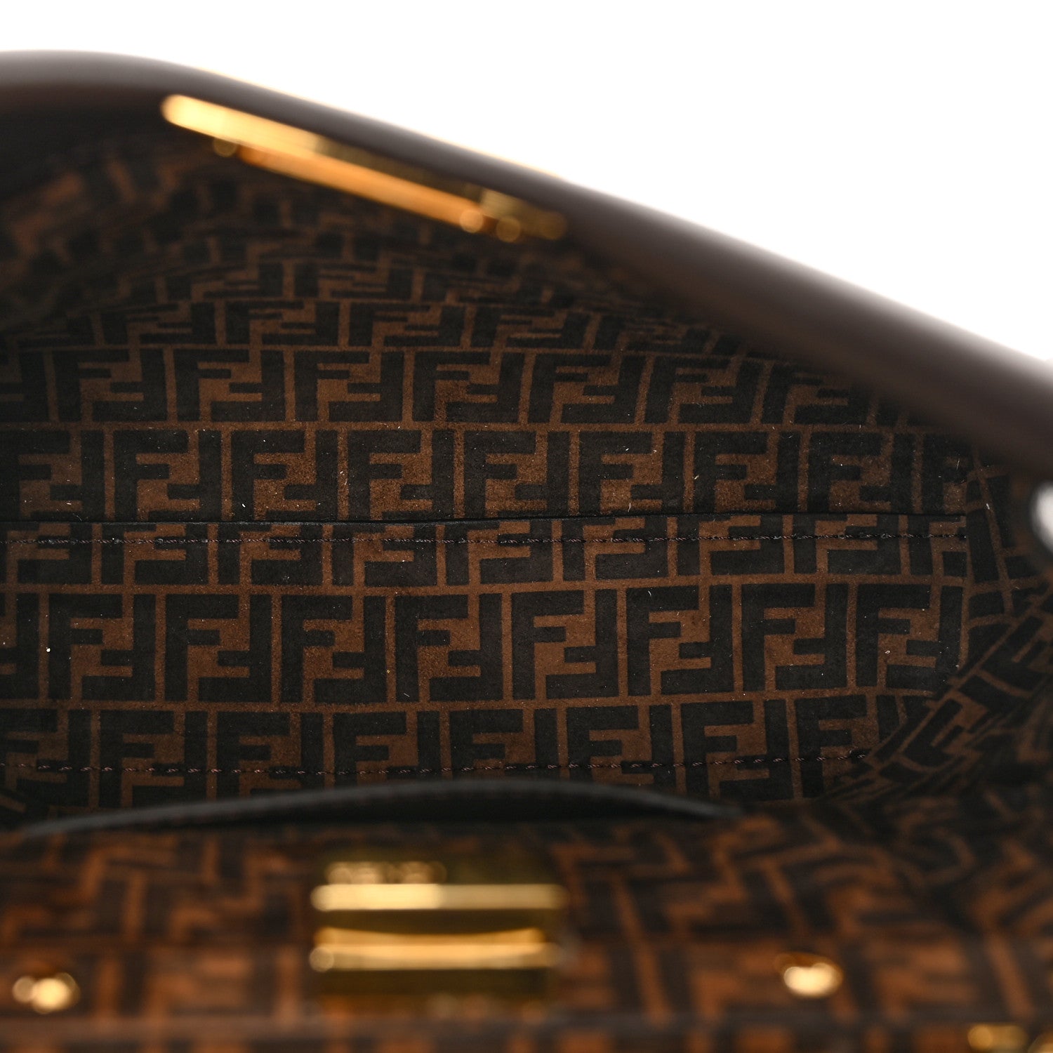 Fendi Vitello Seta Suede FF Mini Peekaboo Iconic Satchel Chocolate Sigaro Marrone 6 of 9