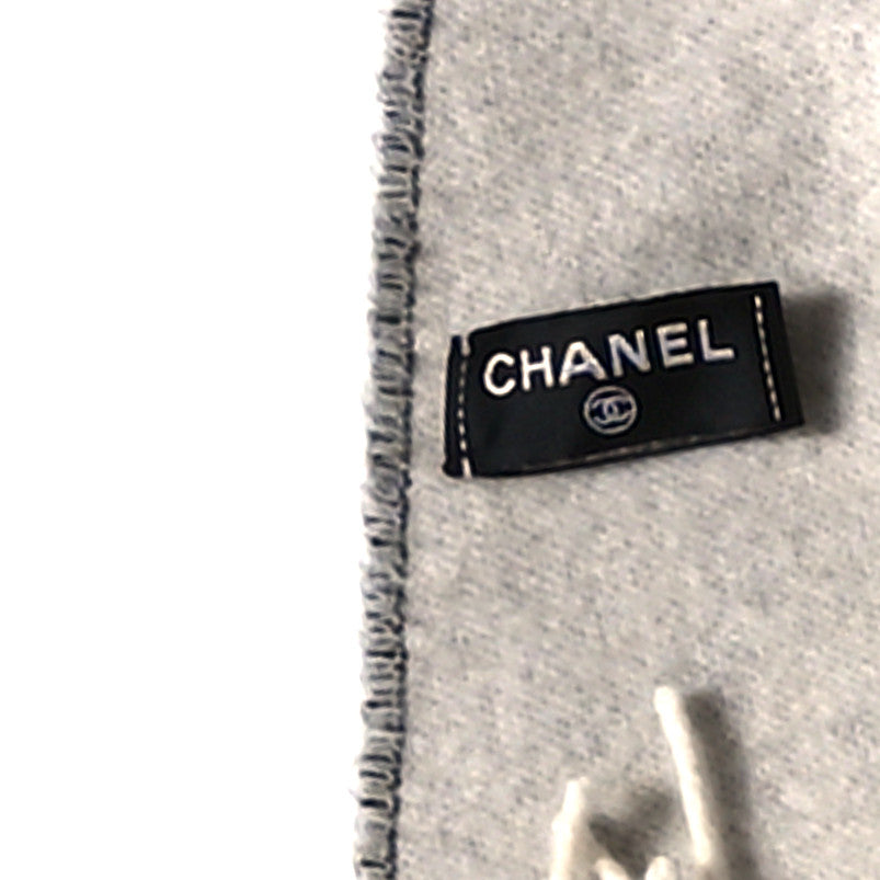 Chanel Cashmere Silk CC Logo Fringe Scarf Ecru Black 3 of 3