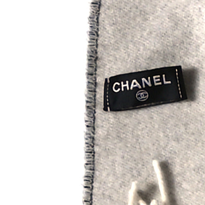 Chanel Cashmere Silk CC Logo Fringe Scarf Ecru Black 3 of 3