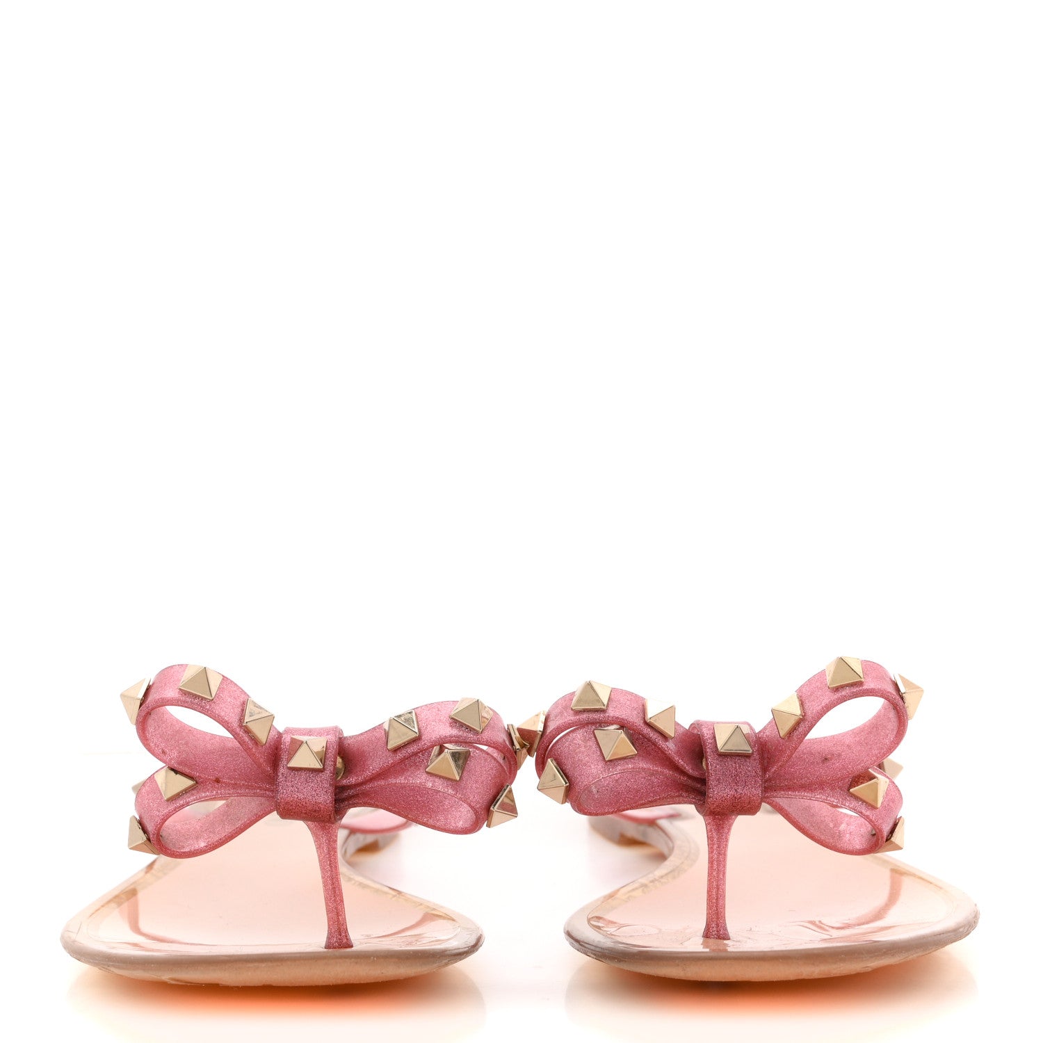 Valentino Garavani PVC Jelly Glitter Rockstud Bow Thong Sandals 39 Pink 3 of 10