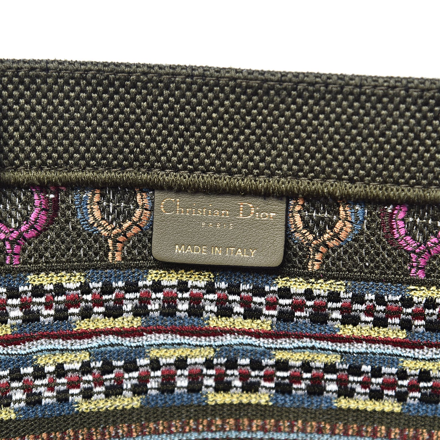 Canvas Embroidered Book Tote Olive Multicolor