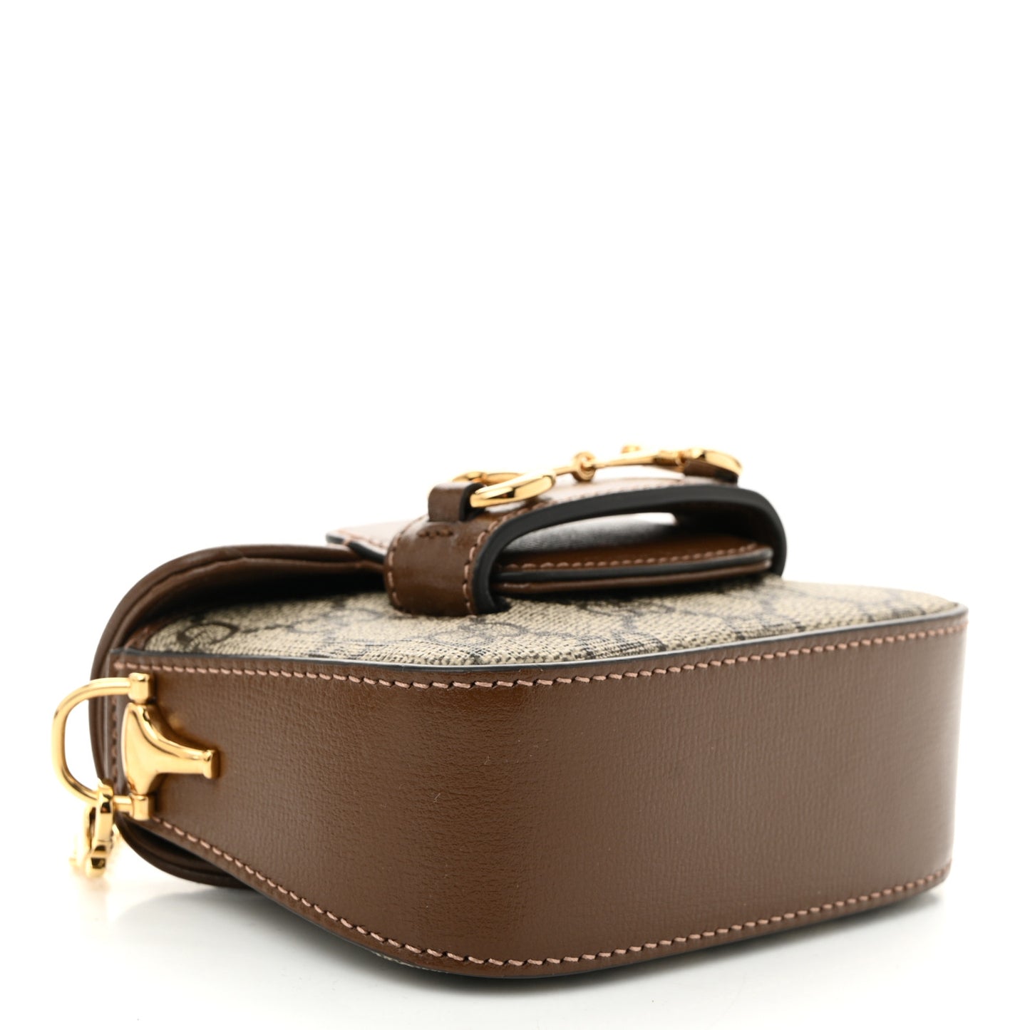 GG Supreme Monogram Azalea Calfskin Web Horsebit 1955 Wallet On Strap Beige Ebony Brown Sugar