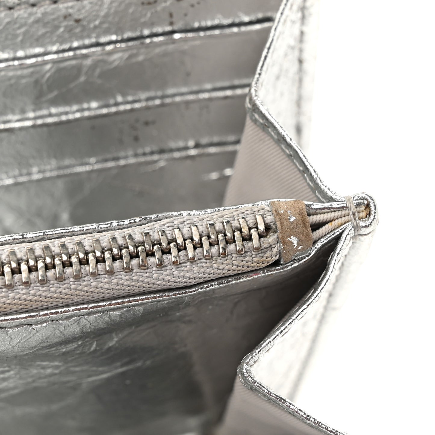 Metallic Crinkled Lambskin Diorama Croisiere Chain Wallet Silver