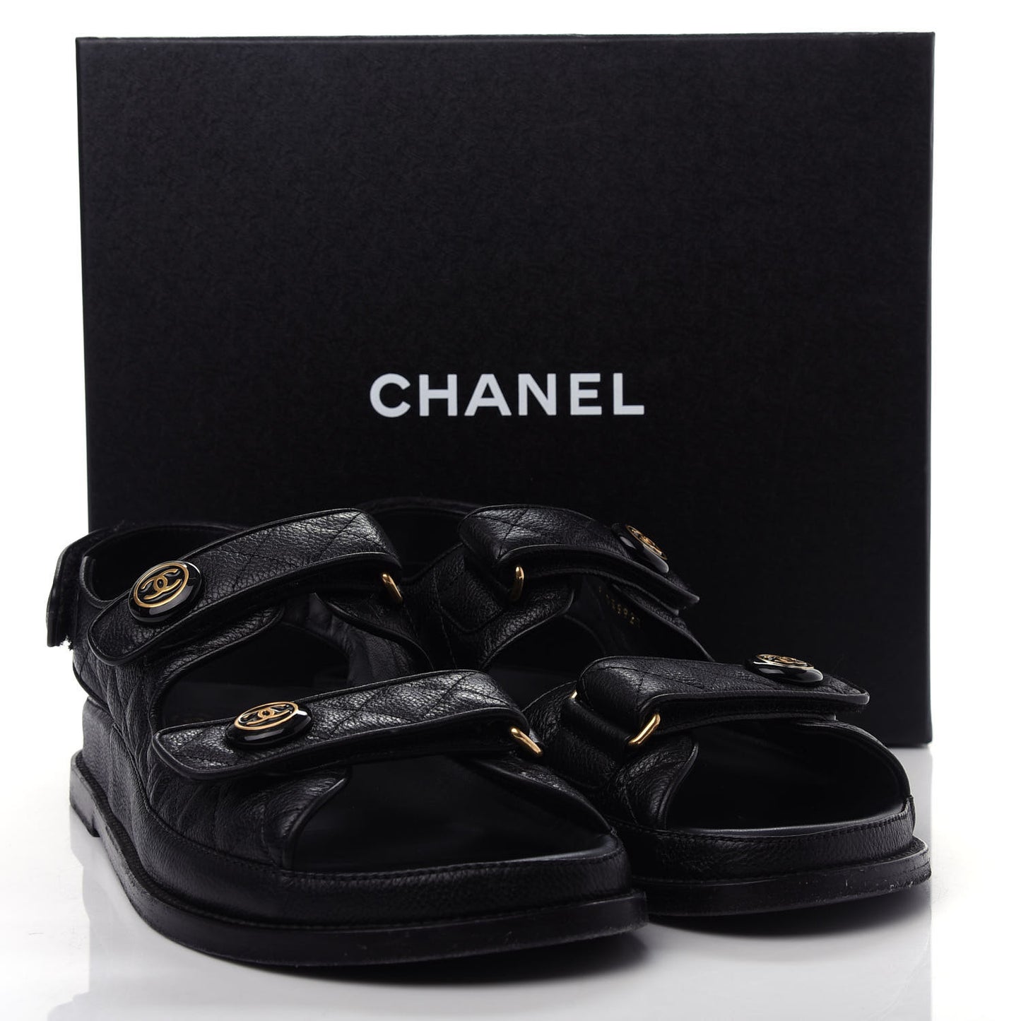 Grained Calfskin Velcro Dad Sandals 41 Black