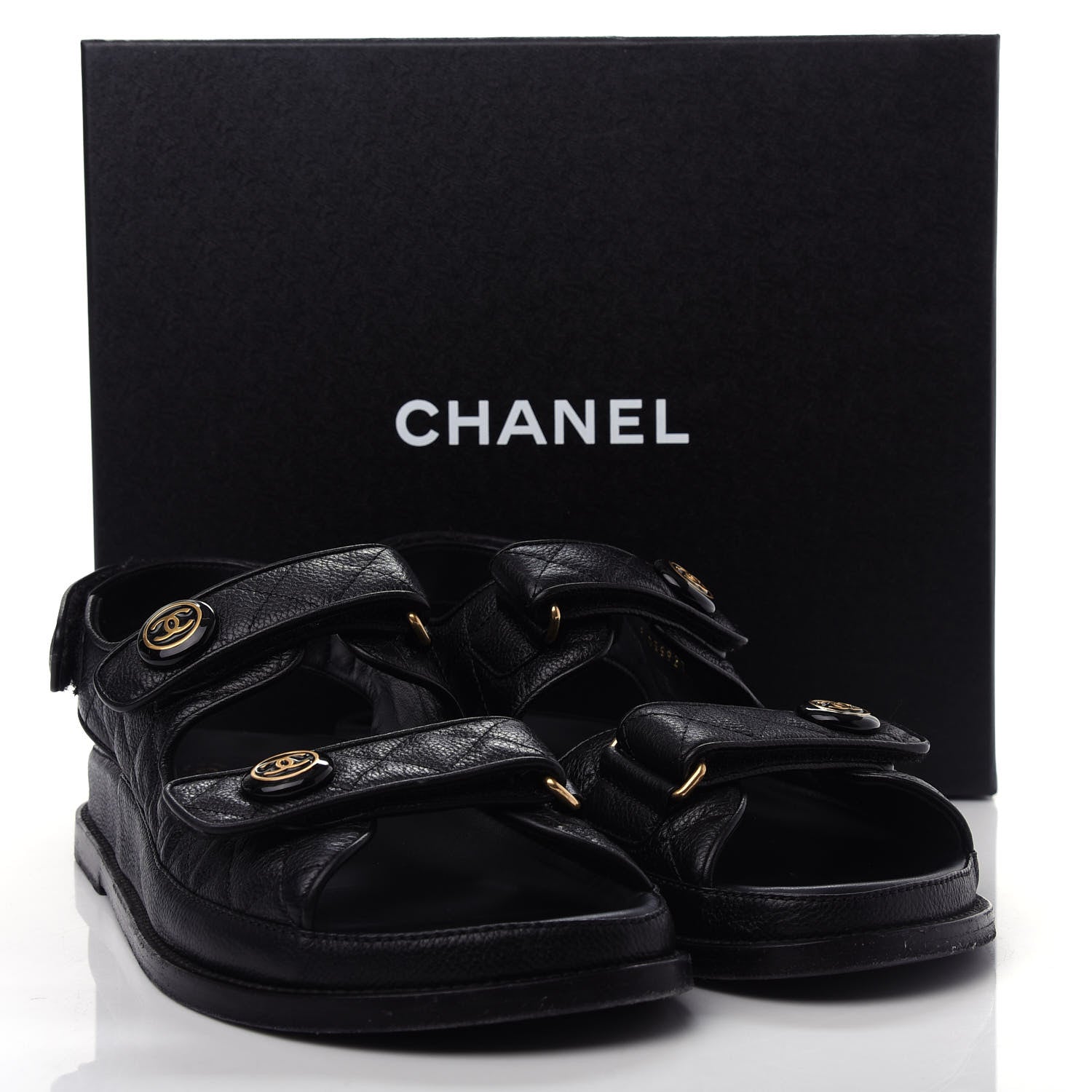 Chanel Grained Calfskin Velcro Dad Sandals 41 Black 11 of 11