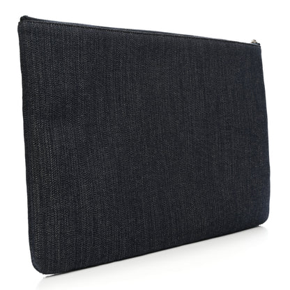 Chanel Denim Large Deauville Pouch Clutch Blue Orange 3 of 7