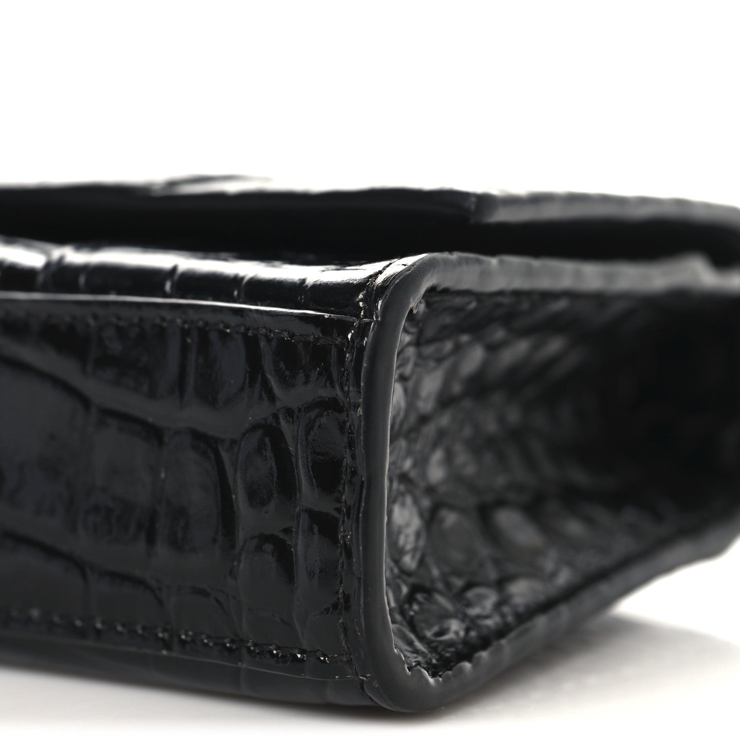 Balenciaga Shiny Calfskin Monochrome Crocodile Embossed Small Hourglass Evening Chain Bag Black 9 of 9