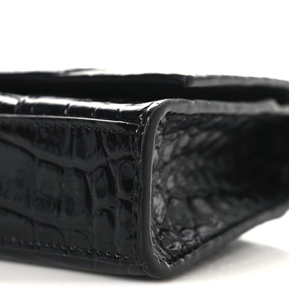 Balenciaga Shiny Calfskin Monochrome Crocodile Embossed Small Hourglass Evening Chain Bag Black 9 of 9