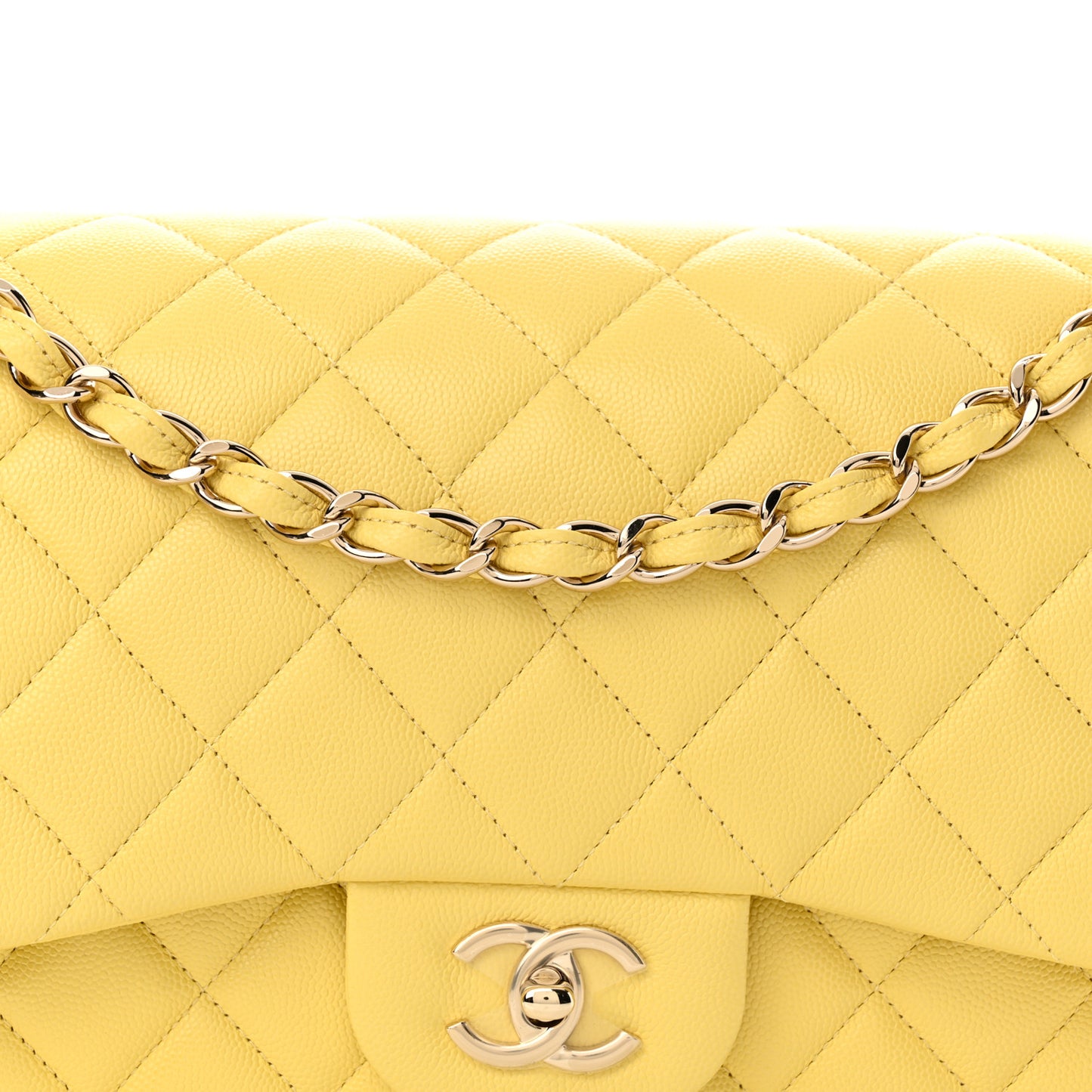 Caviar Quilted Jumbo Double Flap Yellow